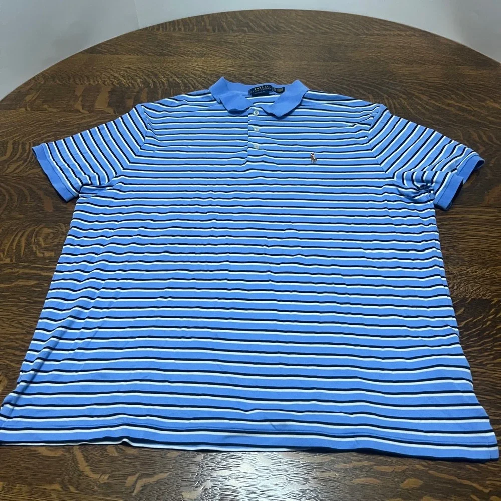 Polo Ralph Lauren Polo Shirt Mens XL Blue Stripe Classic Fit Short Sleeve Cotton